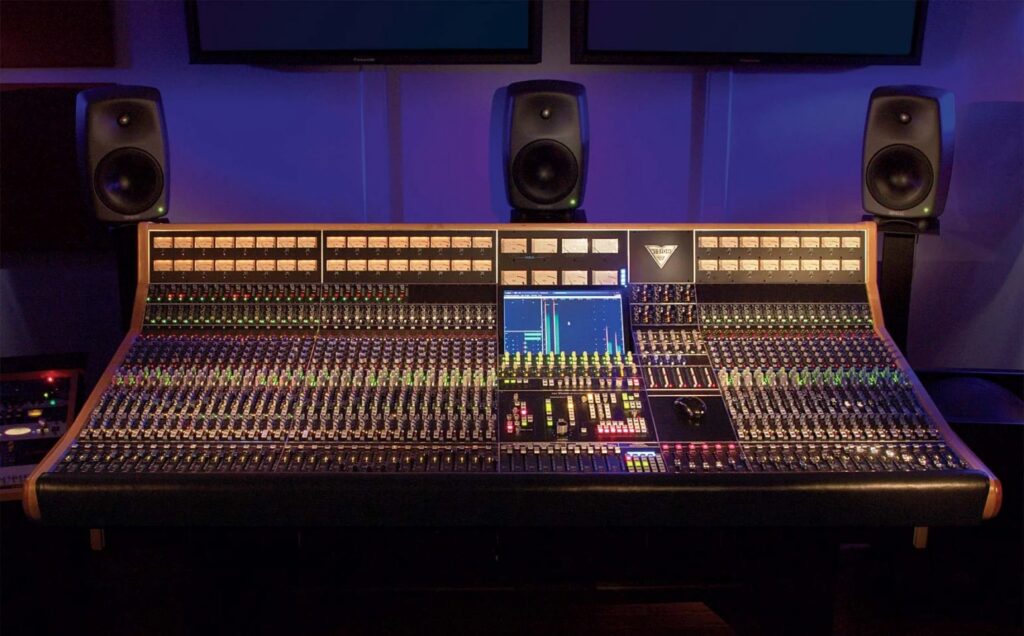 API Vision large-format discrete analog mixing console for high-end recording studio