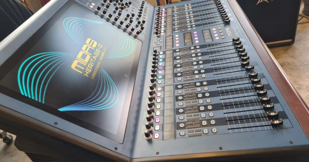 Midas HD96-24 digital live sound mixing console at FOH for arena touring