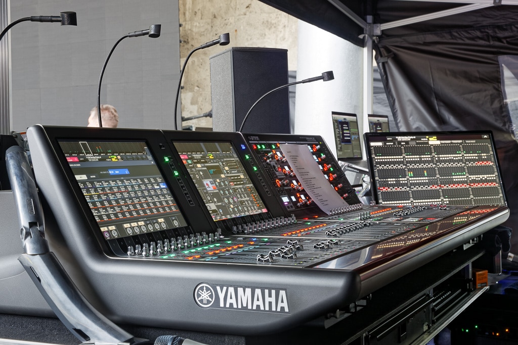 Yamaha Rivage PM10 digital live sound flagship mixing console at FOH for major tour