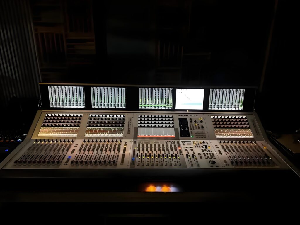 Studer Vista 1 digital broadcast mixing console channel bay detail for radio and TV