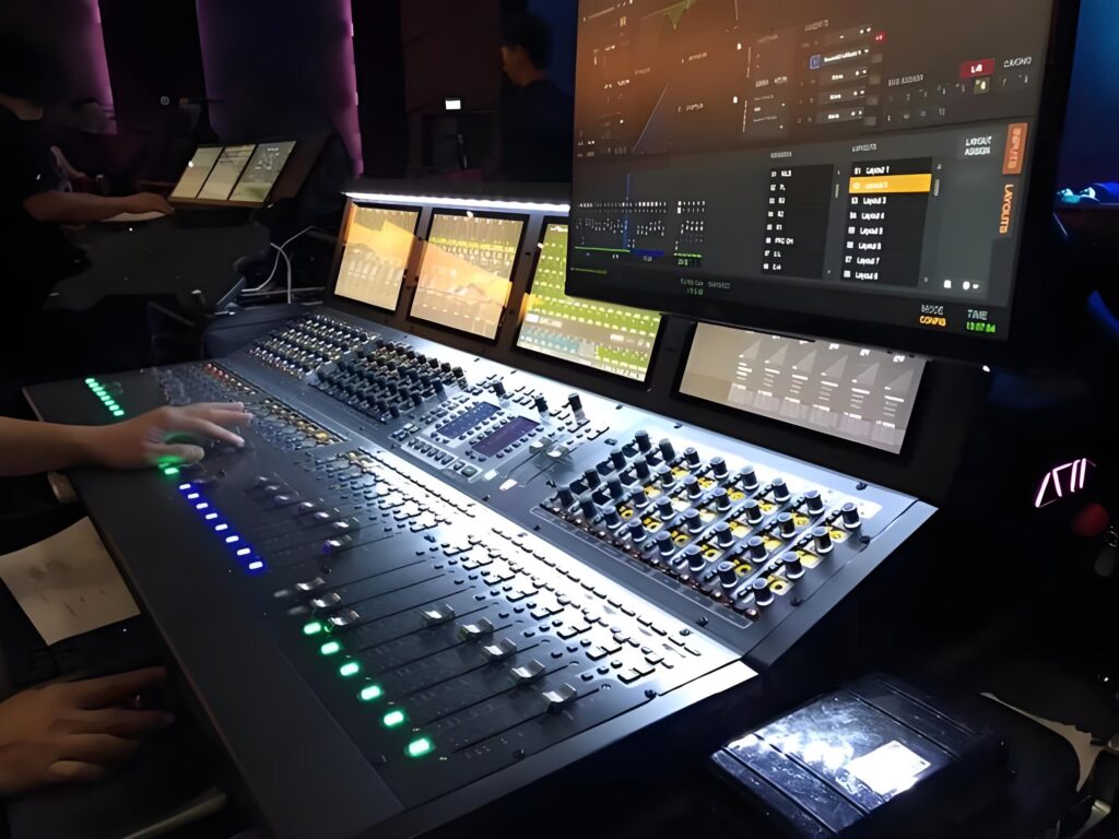 Avid VENUE S6L mixing console at FOH position during a live show in operation