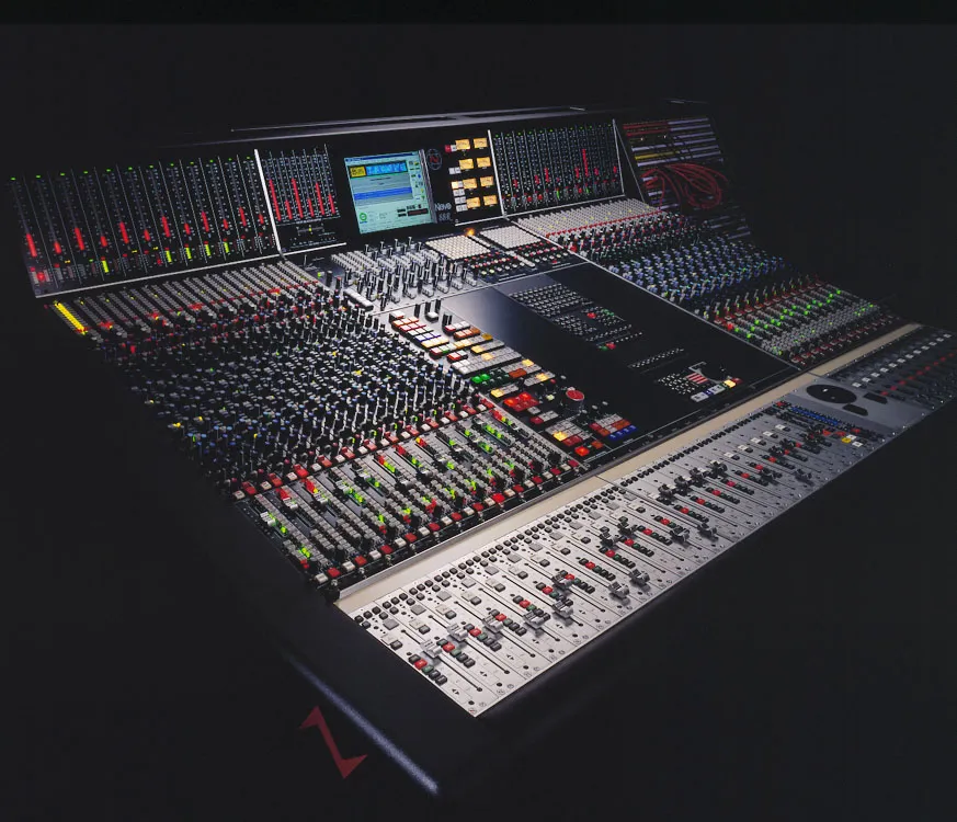 Large-format professional flagship mixing console in a control room