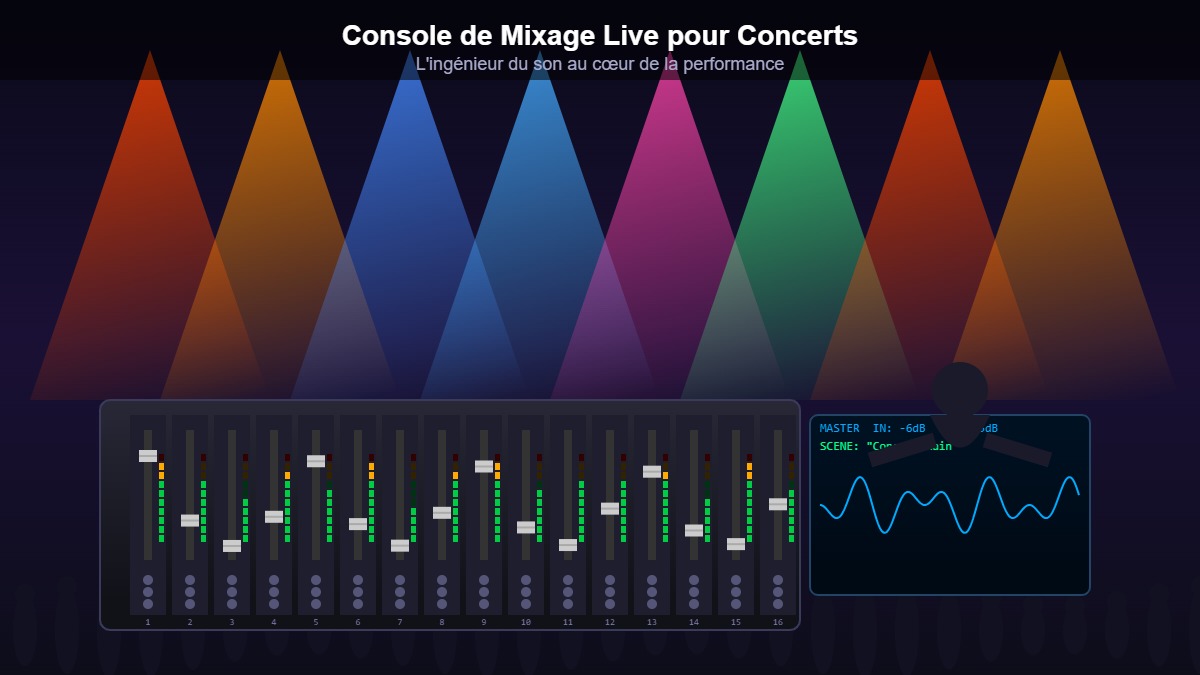 Ingénieur du son opérant une console de mixage live pendant un concert